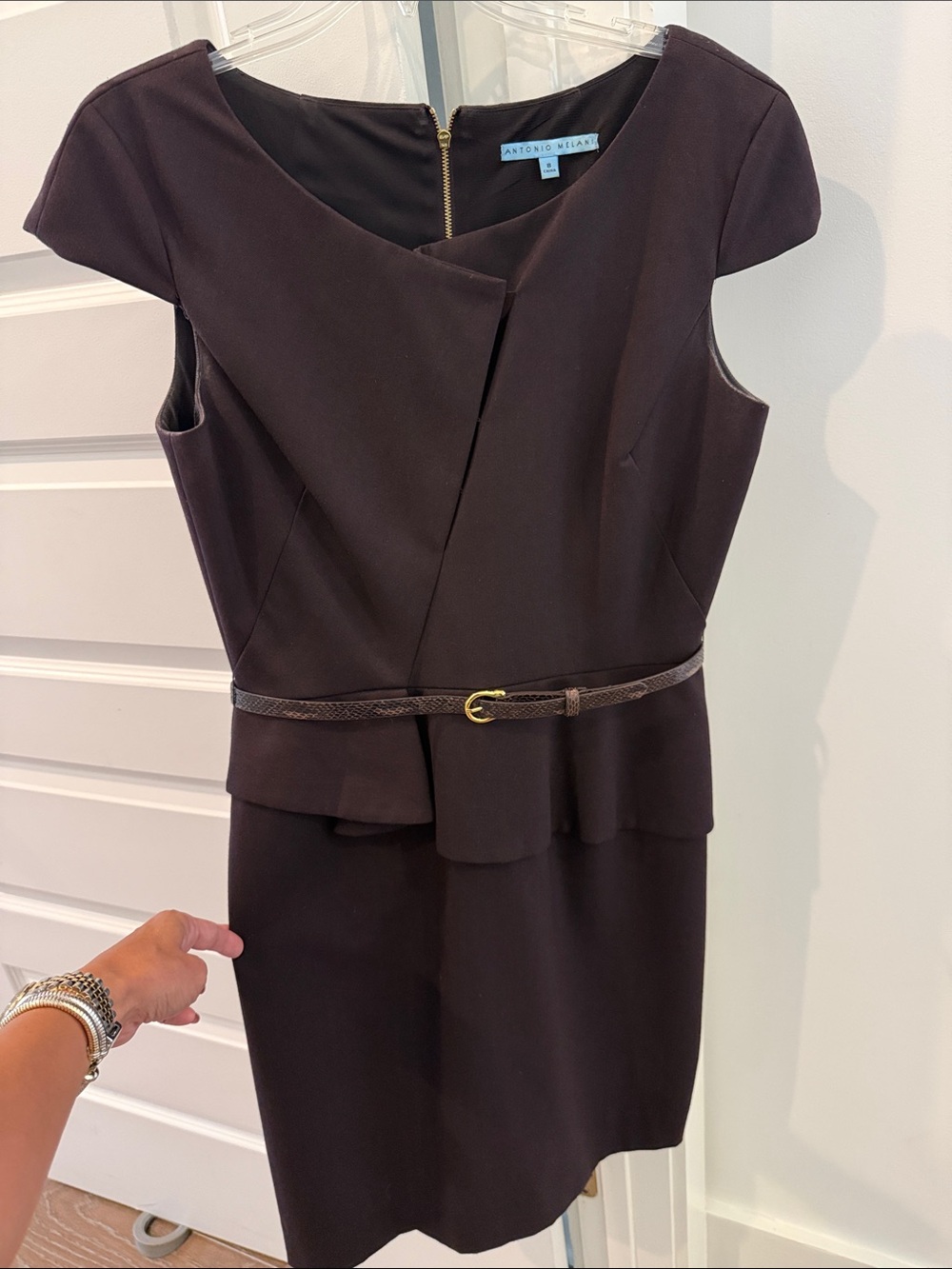 ANTONIO MELANI Dark Wine Cap-Sleeve Peplum Sheath Dress